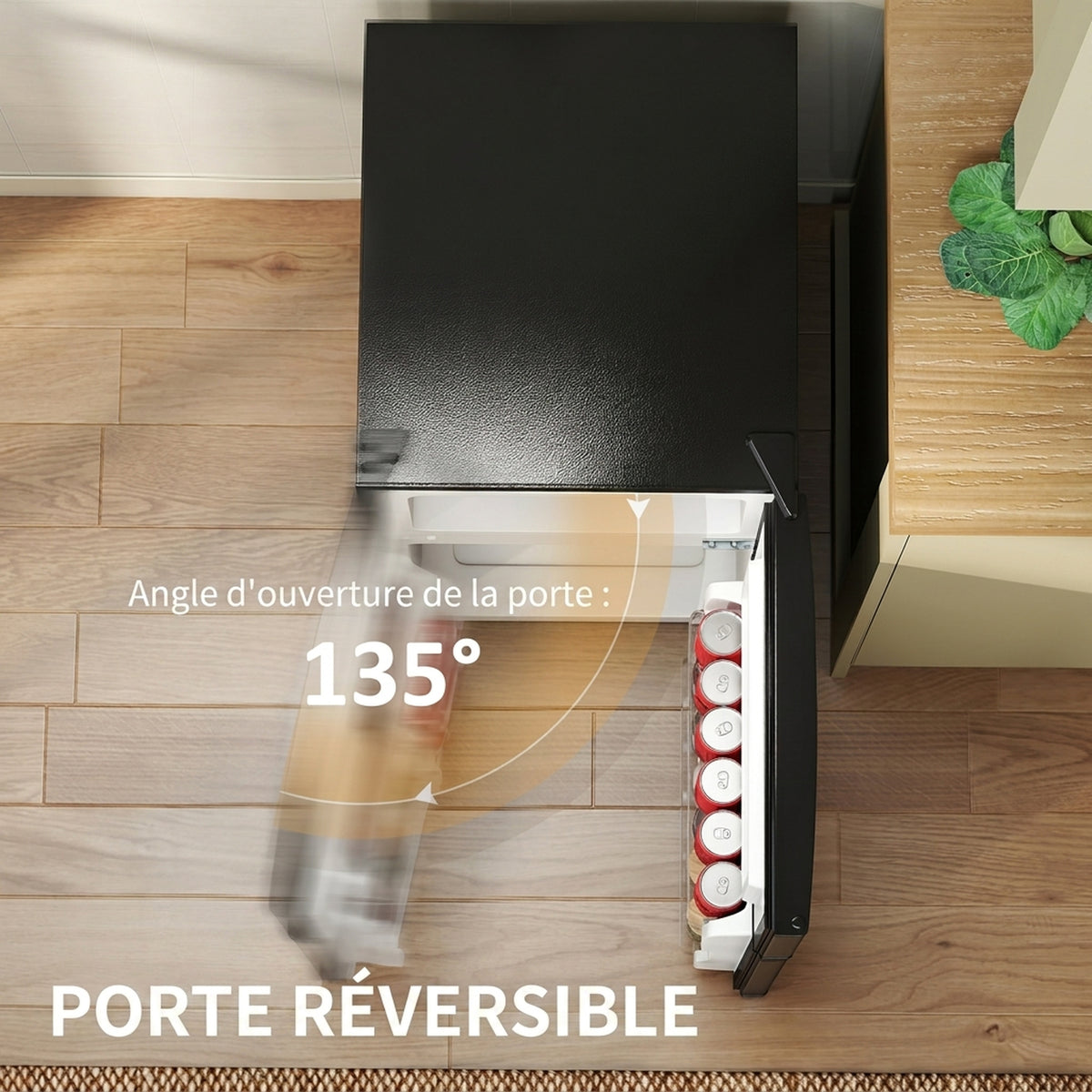 Réfrigérateur congélateur 88 L, petit réfrigérateur combiné avec portes réversibles et éclairage, 45,5x50x86,5cm, noir-5