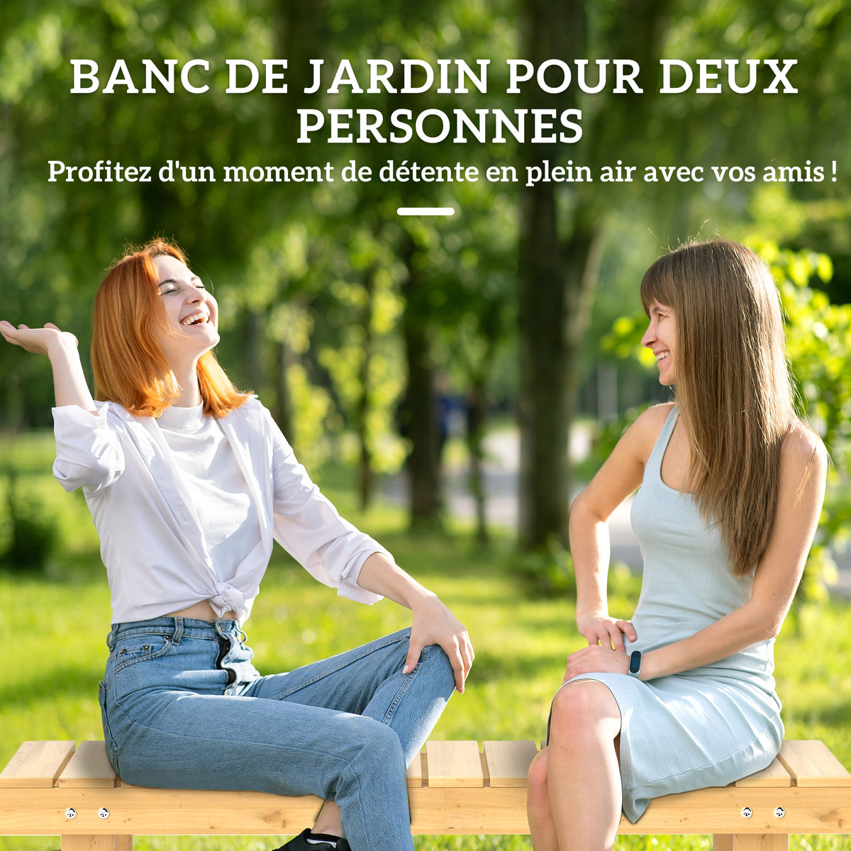Banc de Jardin 2 Places Style Rural Chic Assise à Lattes dim. 110L x 38l x 35H cm Bois de Sapin pré-huilé-3