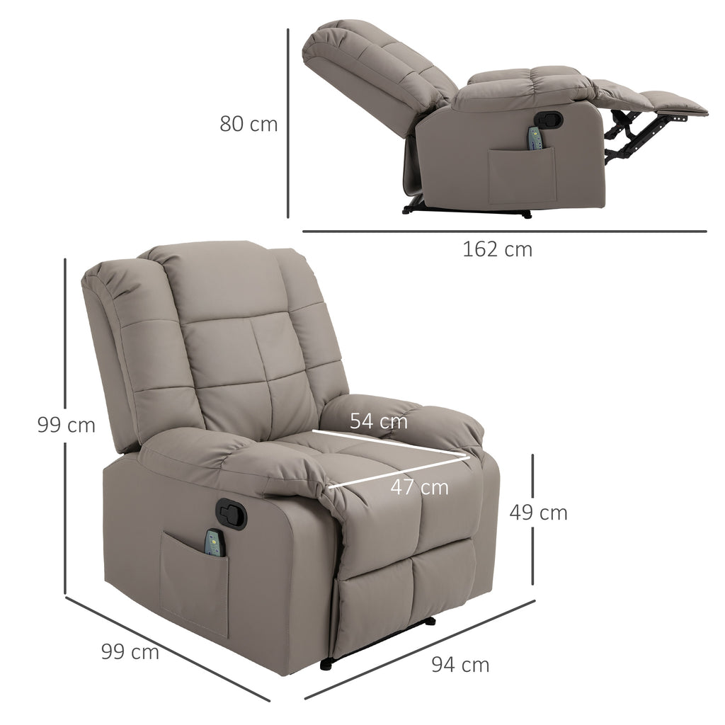 Fauteuil de massage fauteuil de relaxation massant avec dossier inclinable manuellement et repose-pied fauteuil TV revêtement synthétique télécommande incluse gris-2