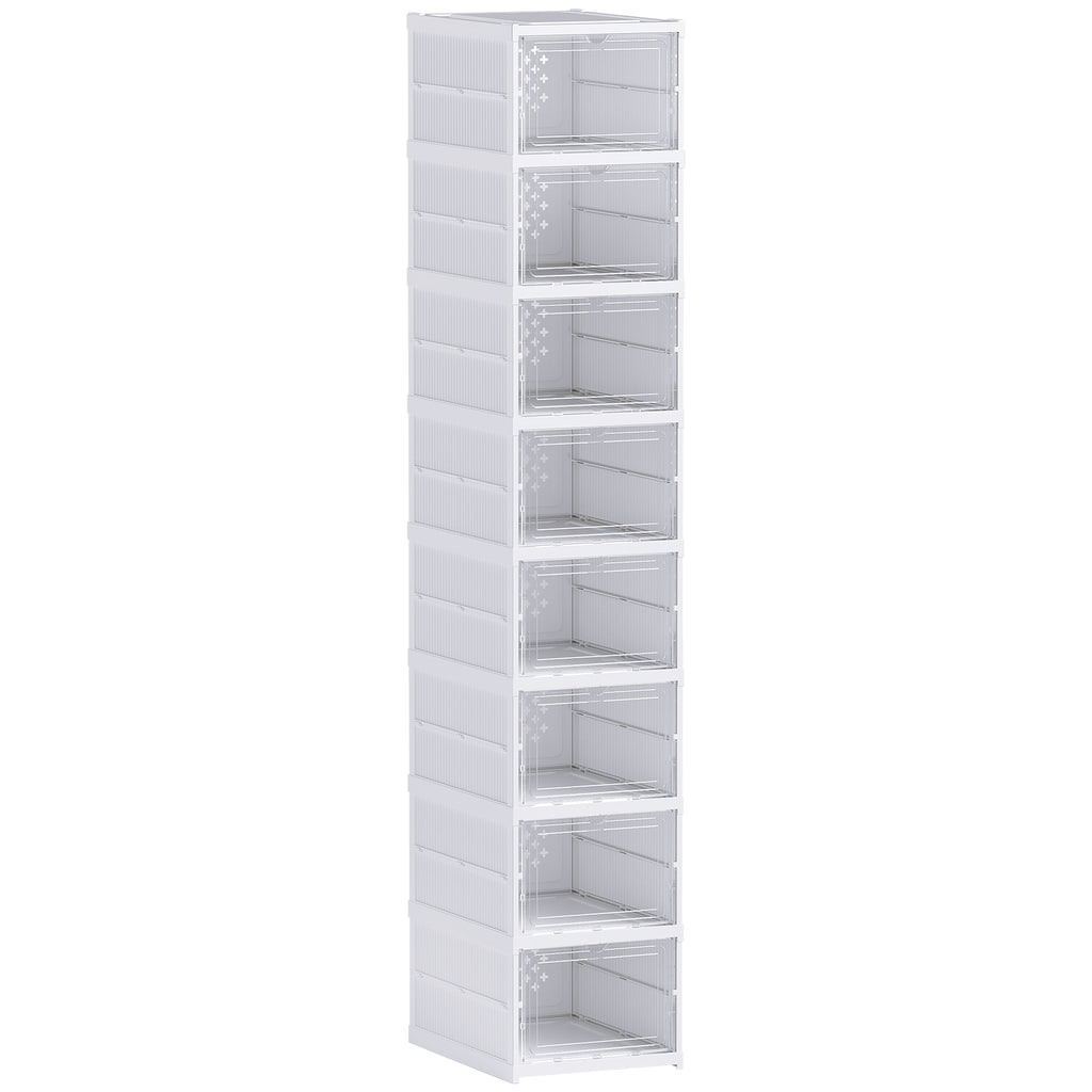 Lot de 8 boîtes à chaussures pliables en plastique empilables avec couvercles, pour pointure jusqu'à 43, blanc-0