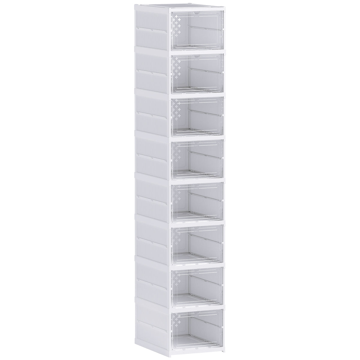 Lot de 8 boîtes à chaussures pliables en plastique empilables avec couvercles, pour pointure jusqu'à 43, blanc-0