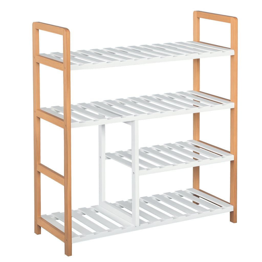Etagère à Chaussures - étagère de Rangement - Meuble Chaussures 4 Niveaux Bois de pin étagères à Lattes MDF Blanc-0