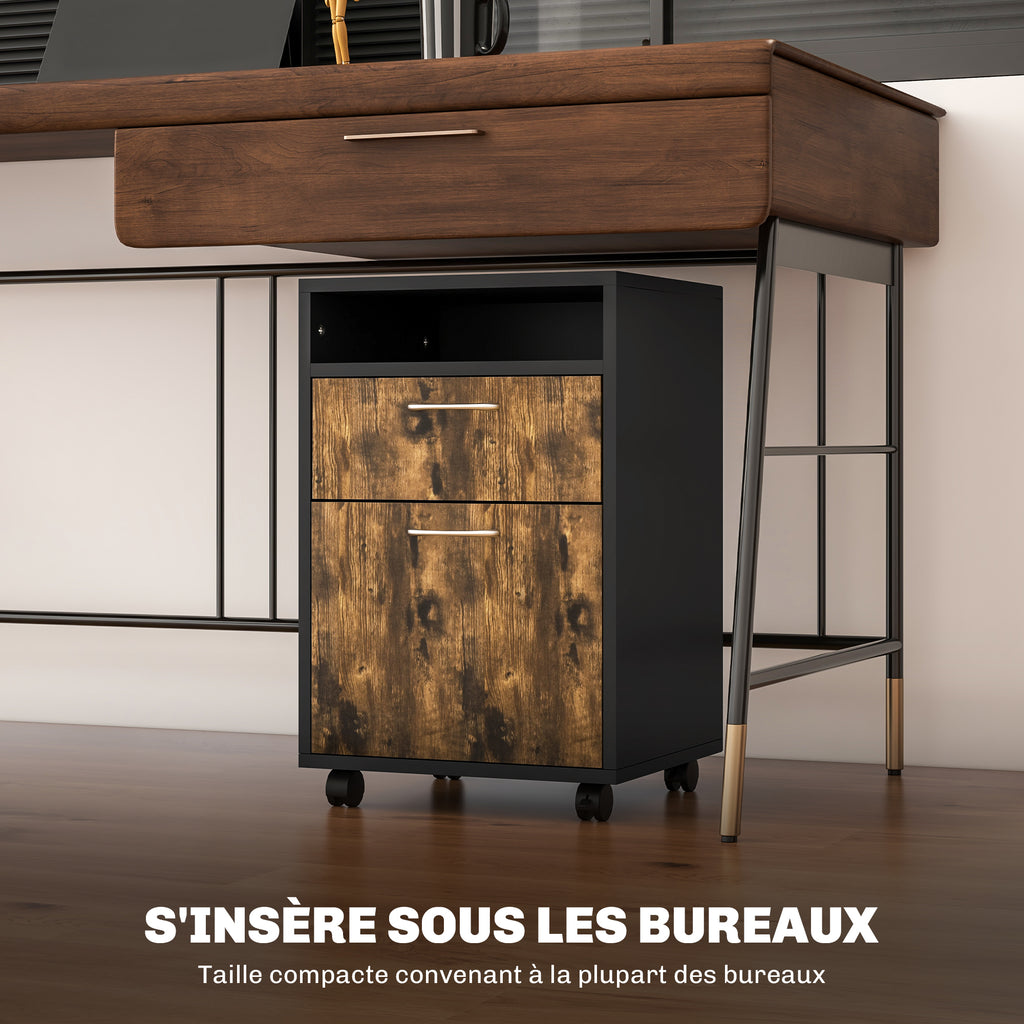Caisson de bureau à roulettes avec tiroir placard niche pour documents et dossier suspendu 40 x 35 x 60 cm brun rustique-4