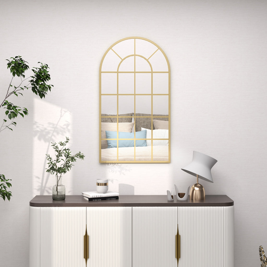 Miroir verrière arche style industriel fenêtre arcade métal 110 x 65 cm doré-9