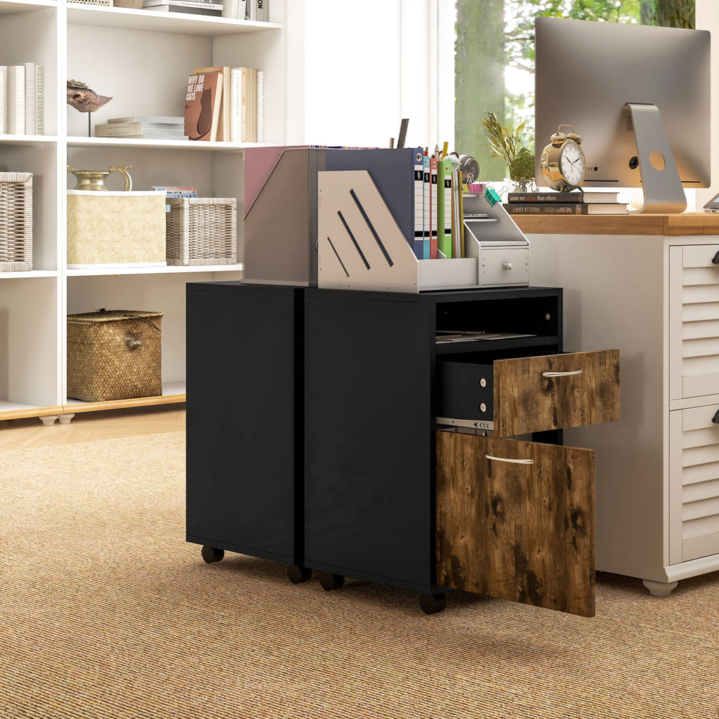 Caisson de bureau à roulettes avec tiroir placard niche pour documents et dossier suspendu 40 x 35 x 60 cm brun rustique-7