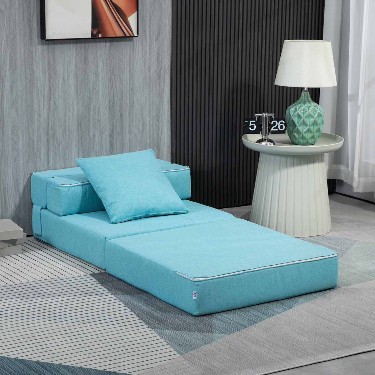 Chauffeuse canapé-lit convertible fauteuil 1 place avec 1 coussin déhoussable, tissu bleu-9