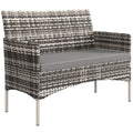 Canapé de jardin 2 places en résine tressée avec coussins canapé d'extérieur avec accoudoirs 115 x 63 x 85 cm gris clair-0