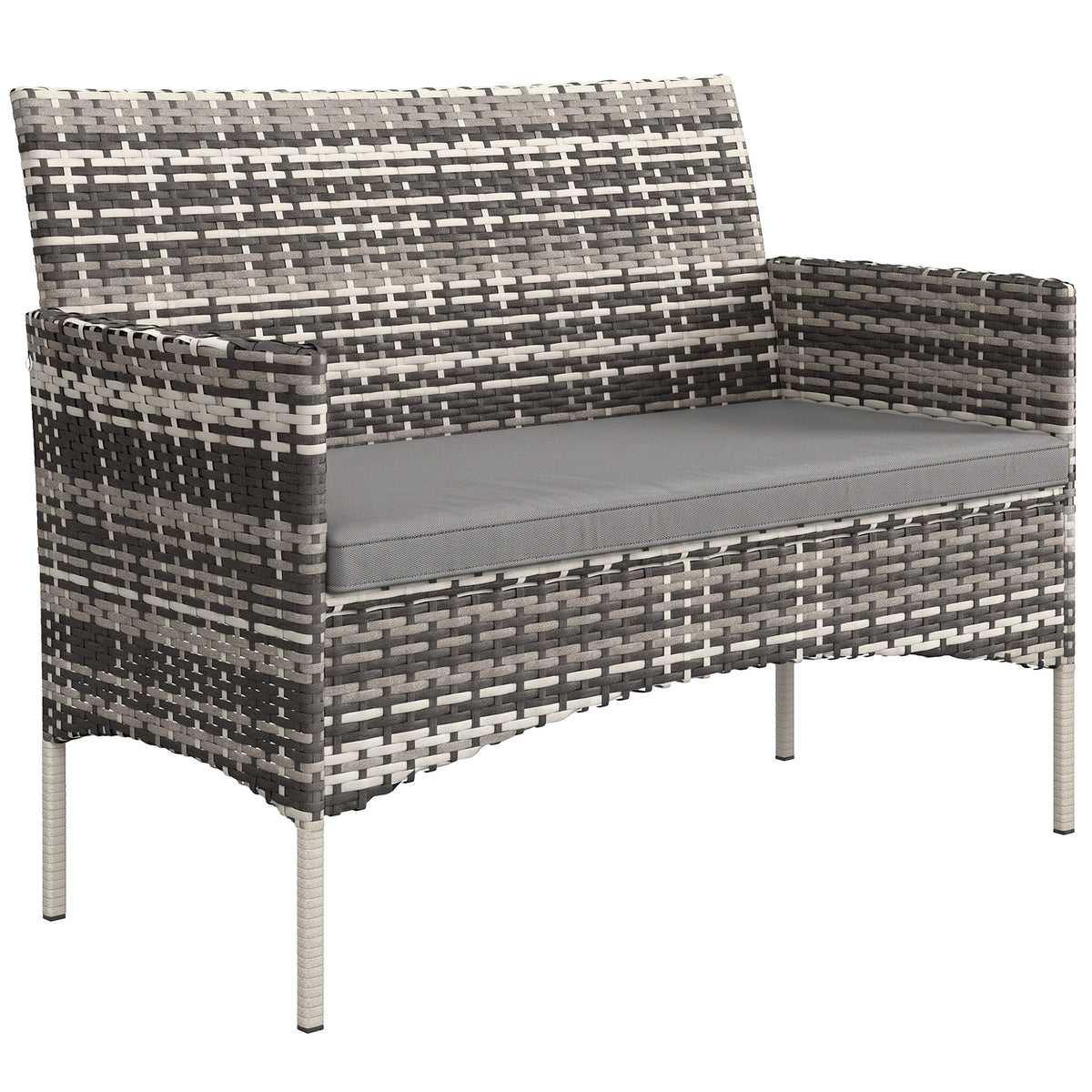Canapé de jardin 2 places en résine tressée avec coussins canapé d'extérieur avec accoudoirs 115 x 63 x 85 cm gris clair-0