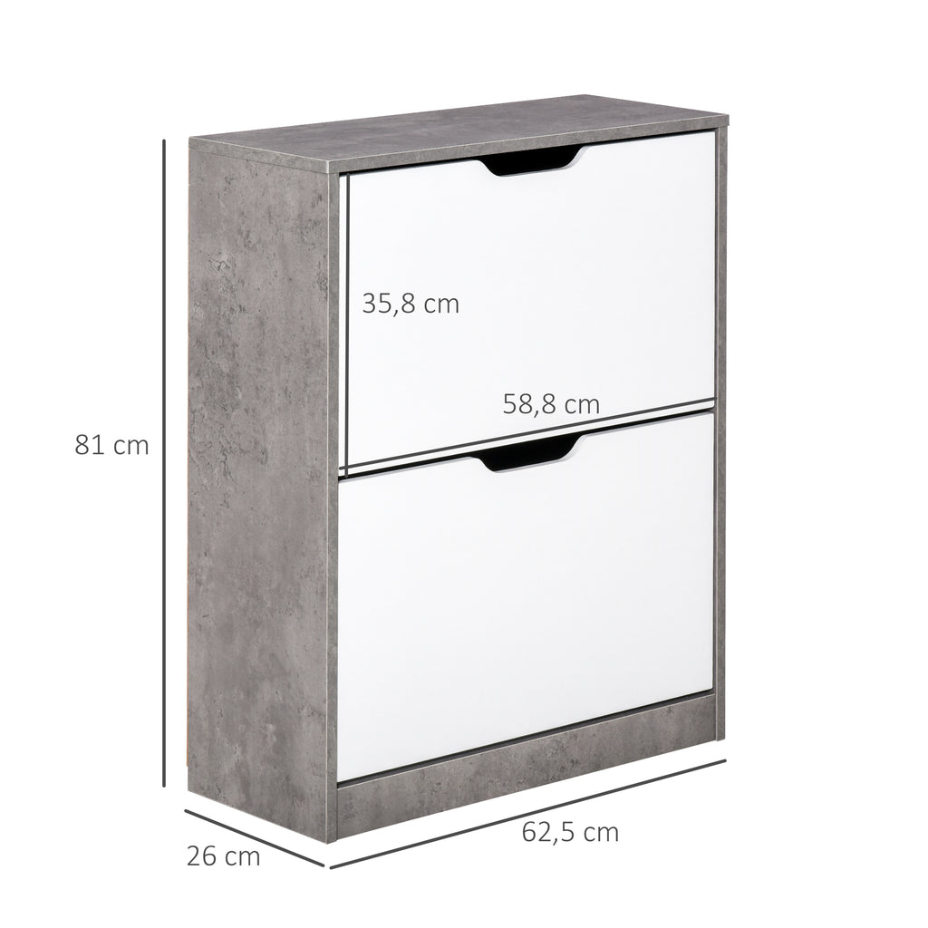 Meuble à chaussures meuble d'entrée placard de rangement, 2 portes abattantes, 62,5 x 26 x 81 cm, gris et blanc-2