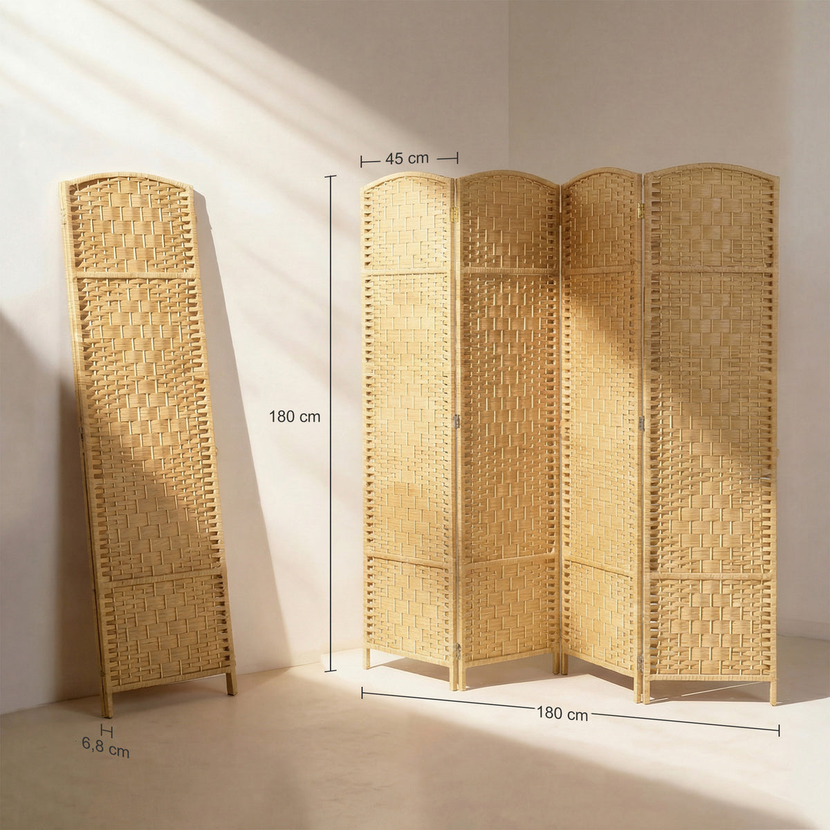 Paravent intérieur en bois 4 panneaux séparateur de pièce pliable pour salon chambre 180 x 180 cm bois naturel-2