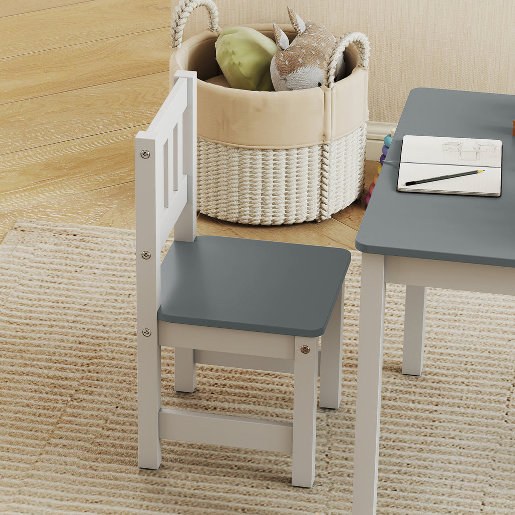 Table enfant avec chaise, lot table et 2 chaises enfant en bois pour dessiner, jouer, étudier, 56x52x48cm, gris-7