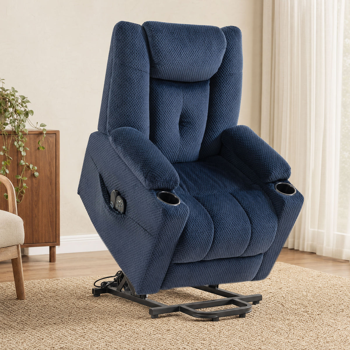 Fauteuil Releveur Électrique Massage Vibration et Chaleur, Fauteuil Relax Électrique en Velours, Dossier Inclinable Bleu-8