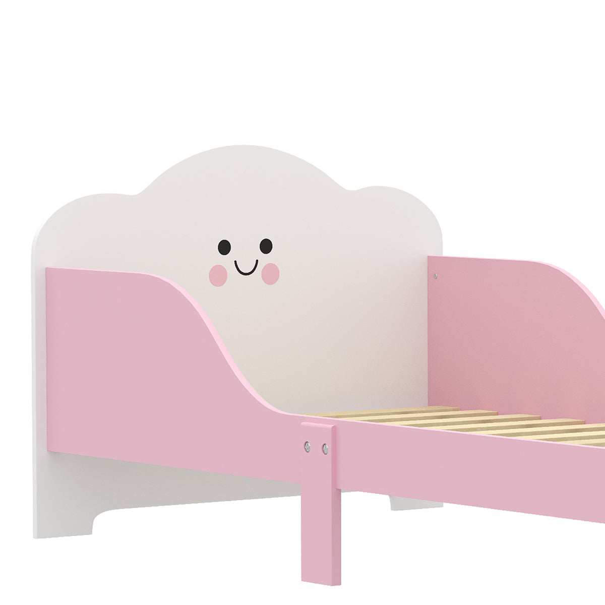 Lit enfant 70 x 140 cm, lit pour enfant avec barriere de securite et sommier à lattes en bois, rose (matelas non inclus)-9