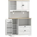 Buffet Haut Cuisine, Armoire Cuisine avec 3 Portes, 2 Tiroirs, Plan de Travail, Compartiments Ouverts, Blanc-0