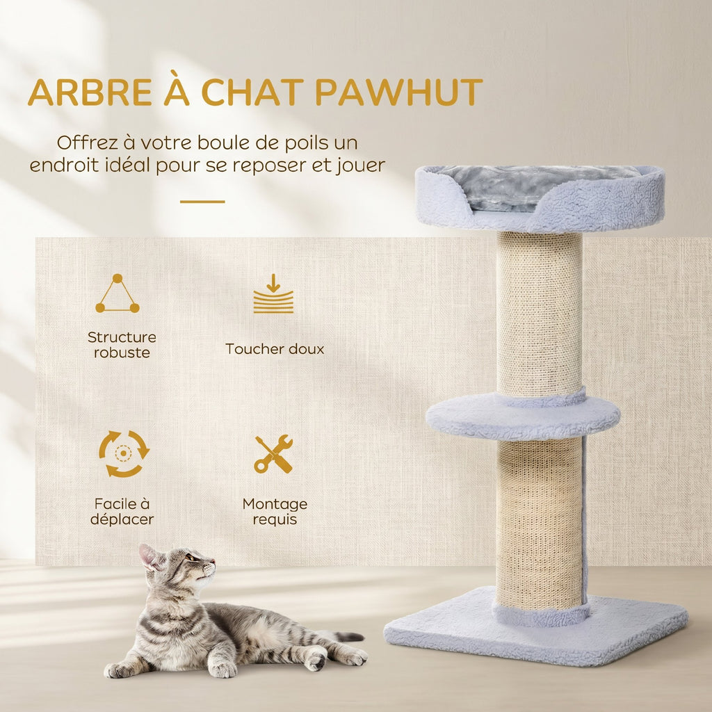 Arbre à chat avec griffoir centre d'activités 2 plateformes coussin bleu clair-3
