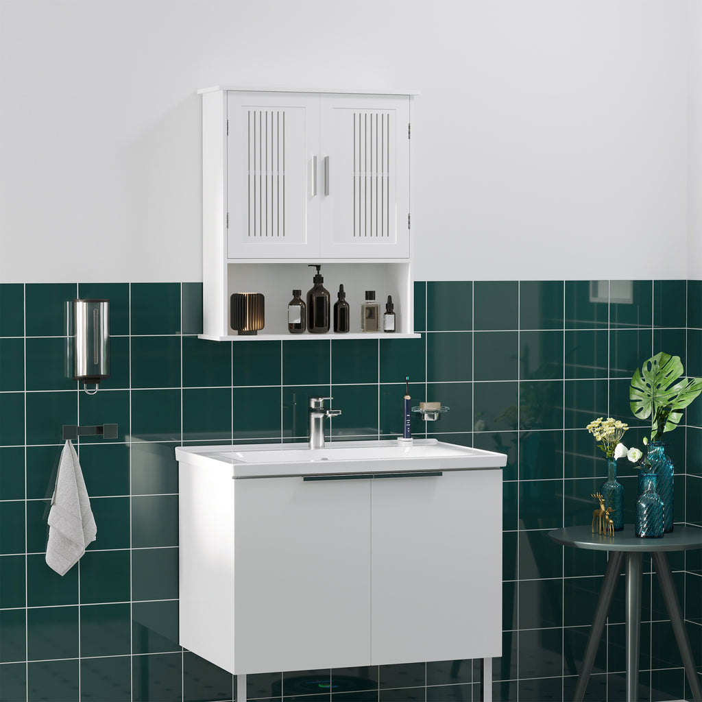 Armoire murale, meuble salle de bain avec étagère réglable, double porte et étagère ouverte, 60 x 20 x 70 cm, blanc-9