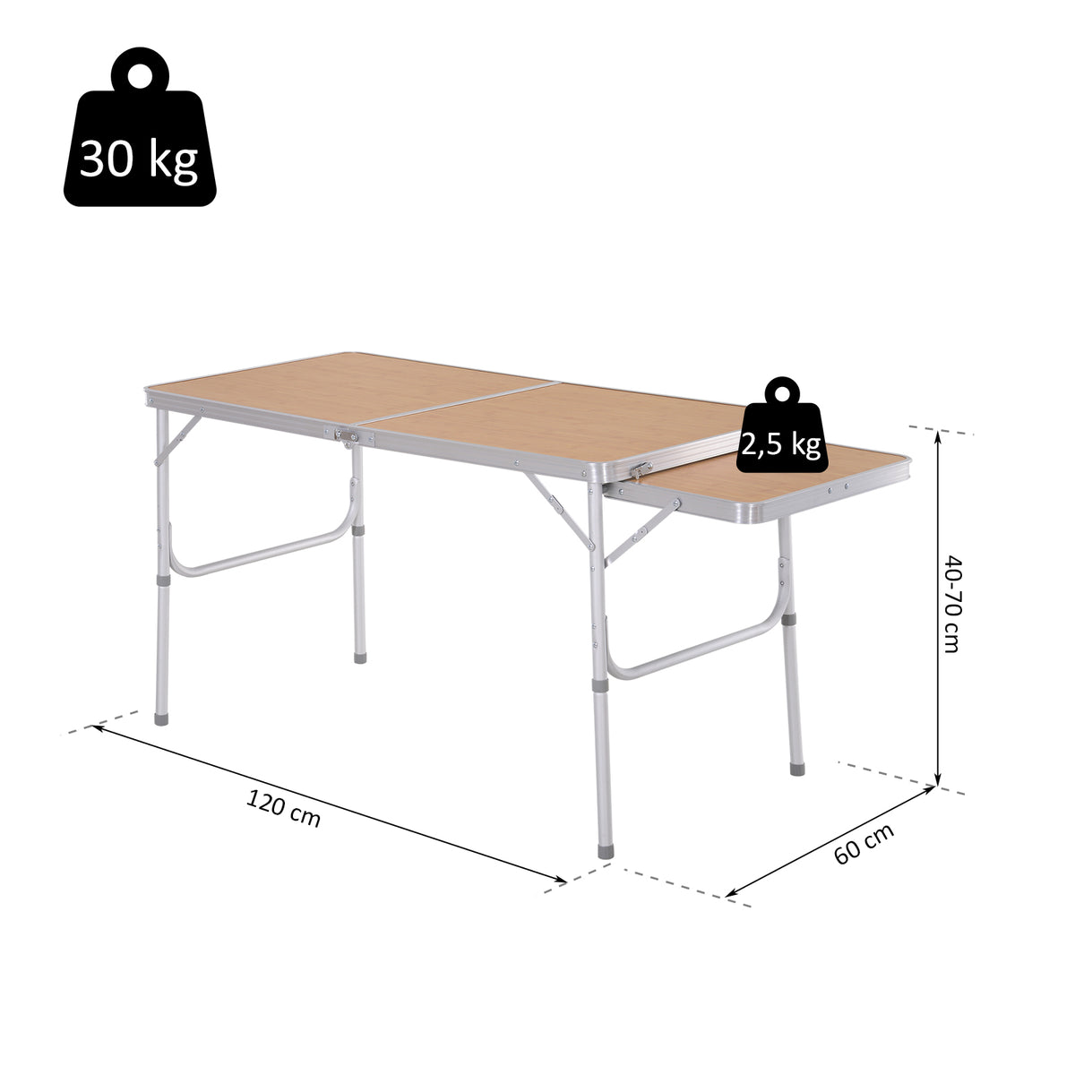 Table Pliante Table de Camping Table de Jardin avec rallonge Hauteur réglable Aluminium MDF Imitation Bambou-2