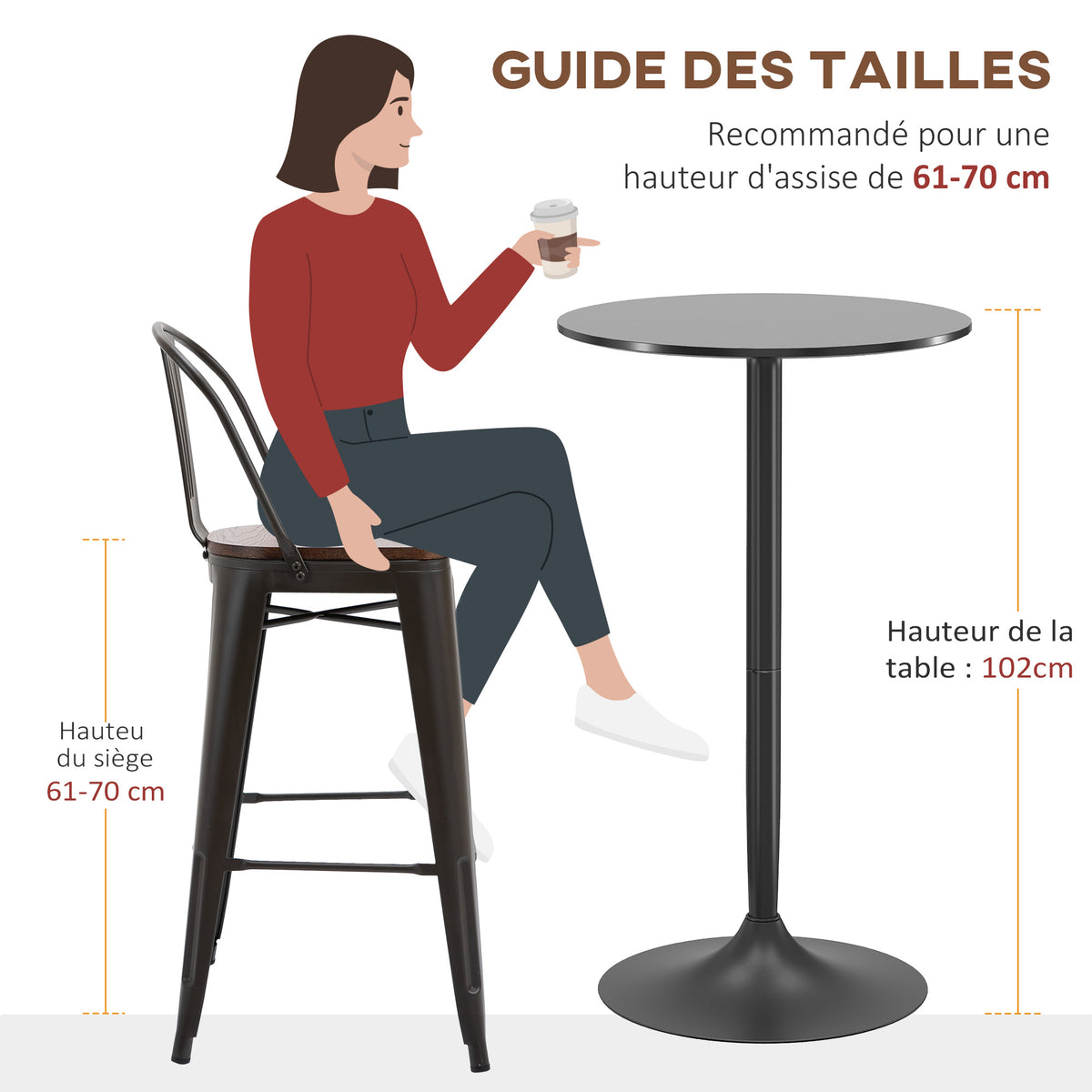 Table de bar ronde table de bistro mange-debout table de cuisine style contemporain plateau peint et cadre en acier-6