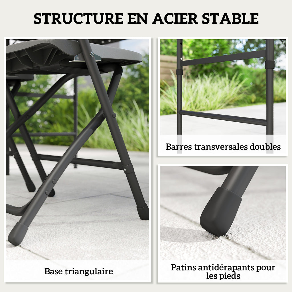 Salon de jardin extérieur table de jardin extérieure avec 4 chaises pliables table réglable en hauteur 118 cm gris foncé-7