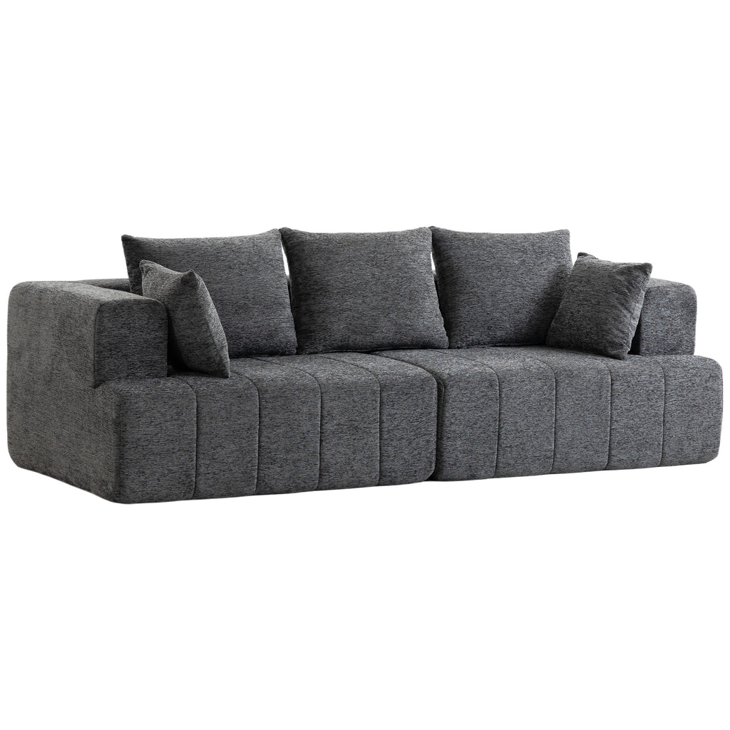 Canapé 3 places en chenille 248 cm, canapé salon moderne, large assise rembourrée, coussins à ressorts, gris-0