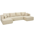 Canapé Modulaire en U Compressé 337 cm, Canapé Convertible 4 places en Velours Côtelé, Assise Large, Crème-0