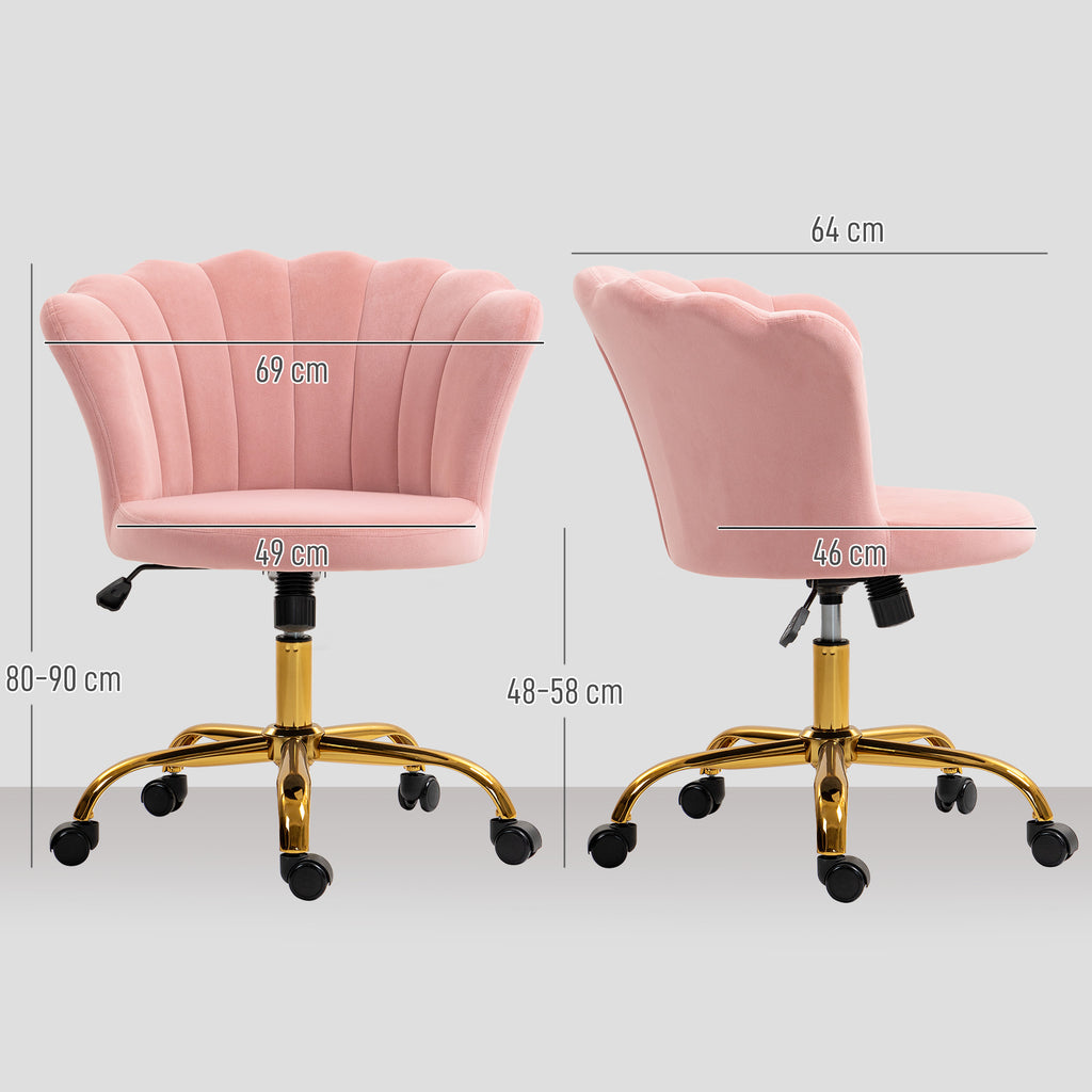 Chaise bureau en velours, chaise coiffeuse avec dossier en pétale, hauteur réglable, 69 x 64 x 80-90 cm, rose-2