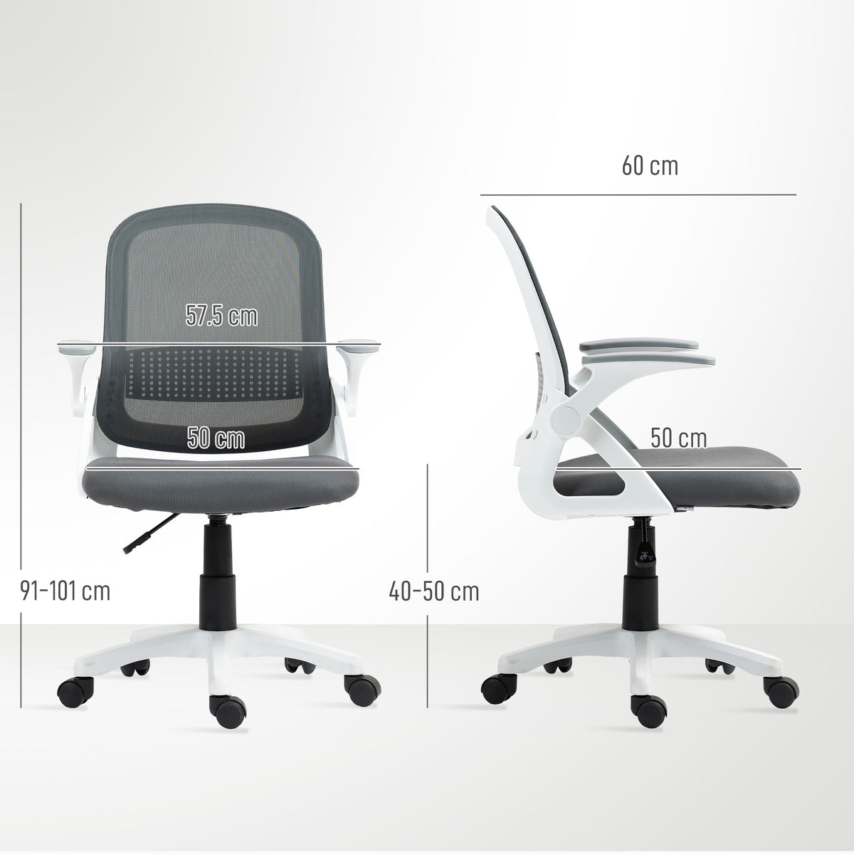 Chaise bureau ergonomique, fauteuil de bureau en maille avec accoudoirs relevables, hauteur réglable, gris-2