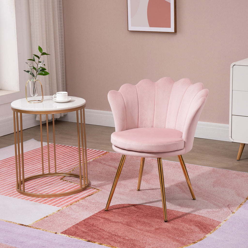 Lot de 2 fauteuil coquillage Fauteuil rose Fauteuil de salon Chaise en velours pieds métal dorés effilés dim. 67l x 64P x 77H cm rose-1