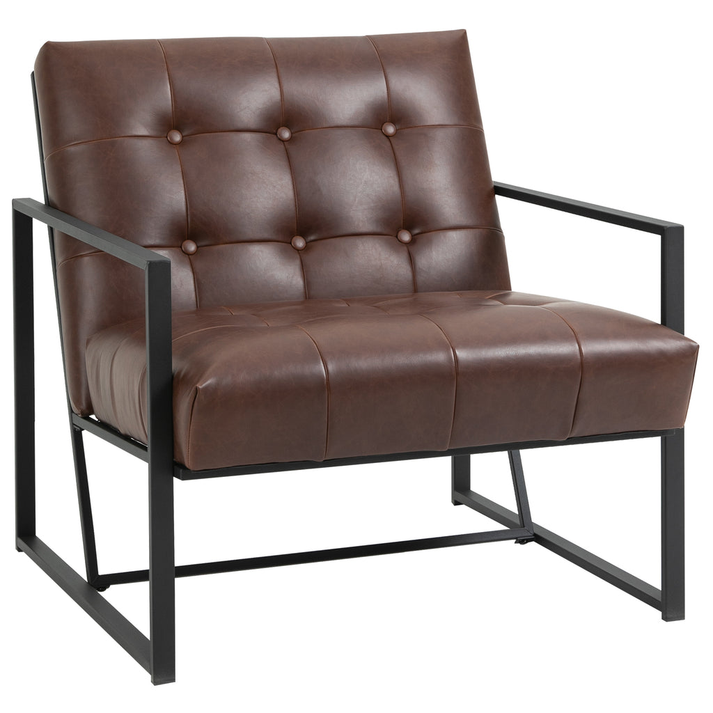 Fauteuil de salon Chesterfield Fauteuil Relax Assise Dossier capitonnés Structure métal Noir revêtement synthétique Chocolat-0