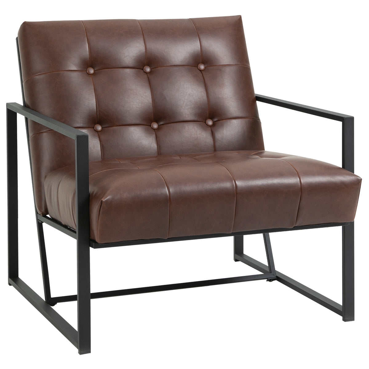 Fauteuil de salon Chesterfield Fauteuil Relax Assise Dossier capitonnés Structure métal Noir revêtement synthétique Chocolat-0