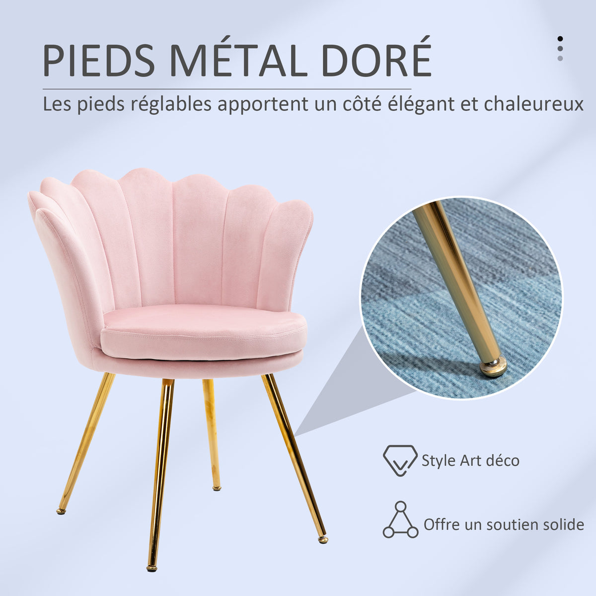 Lot de 2 fauteuil coquillage Fauteuil rose Fauteuil de salon Chaise en velours pieds métal dorés effilés dim. 67l x 64P x 77H cm rose-3