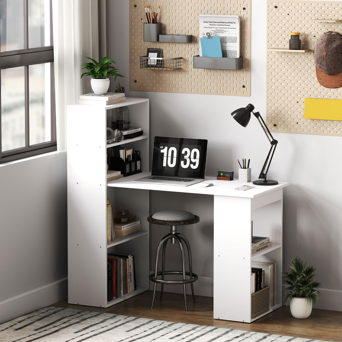 Bureau informatique, bureau avec rangement, 6 compartments ouverts, table d'ordinateur pour chambre, studio, 120-8