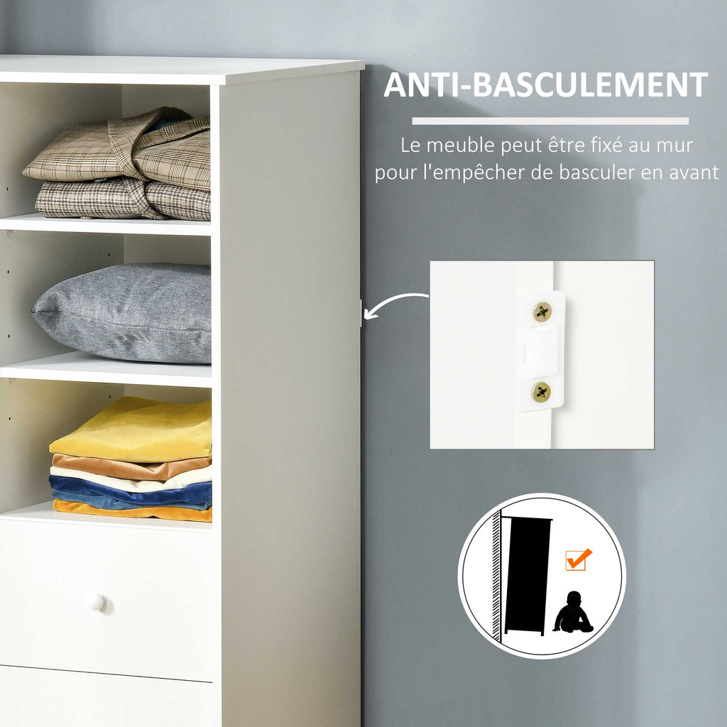 Armoire avec Porte et 5 étagères, 3 niches, 2 tiroirs, meuble de rangement blanc pour chambre, salon, bureau-5