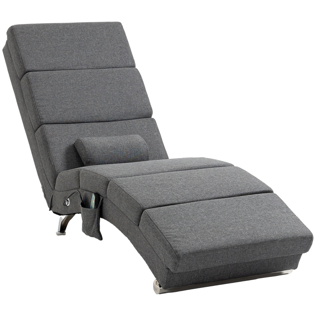 Fauteuil relax salon fauteuil de massage et chauffage meridienne avec télécommande et oreiller, tissu effet lin, gris-0