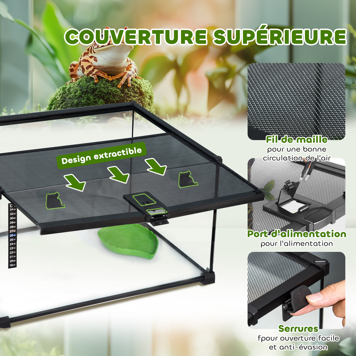 Boîte à reptiles boîte d'élevage de reptiles habitat de terrarium transparent couvercle coulissant noir-4