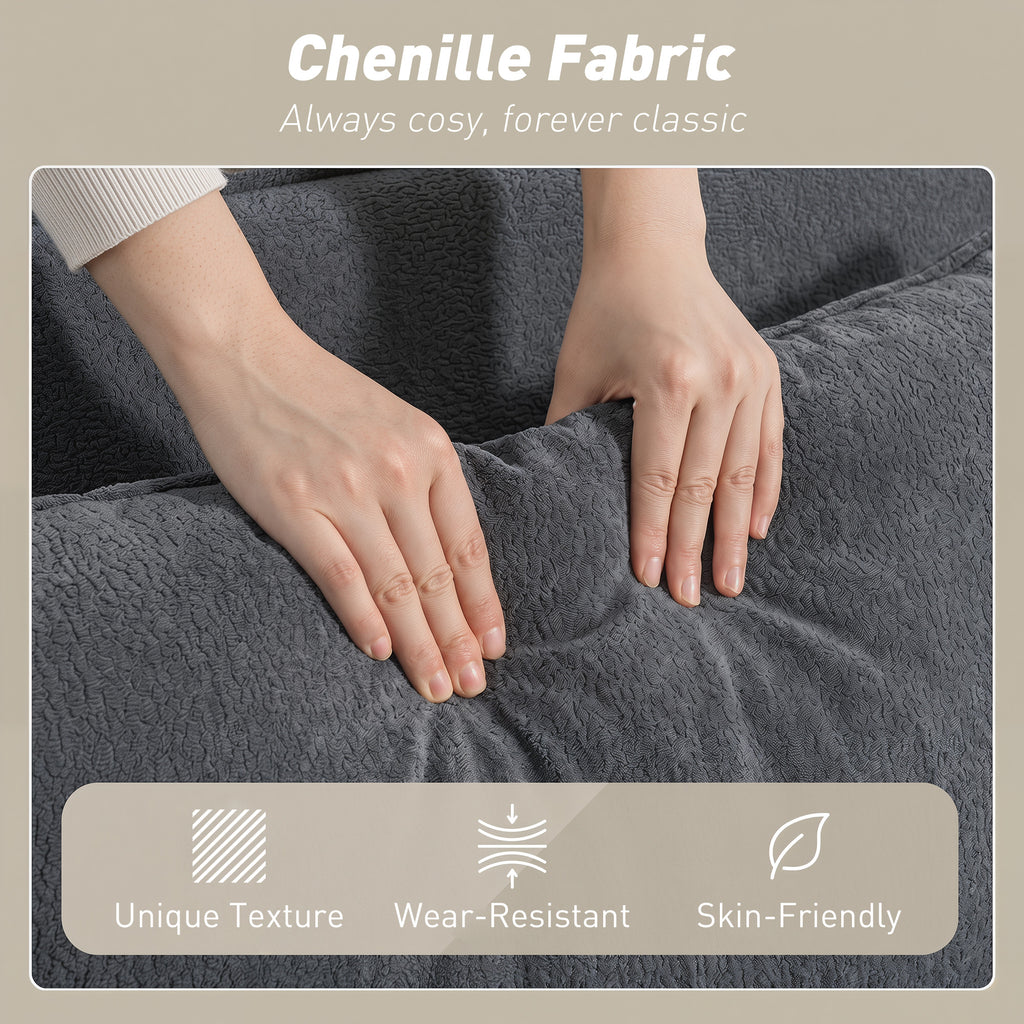 Canapé convertible 2 places, canapé-lit clic-clac en chenille, dossier réglable, 2 coussins, poche latérale, gris-7
