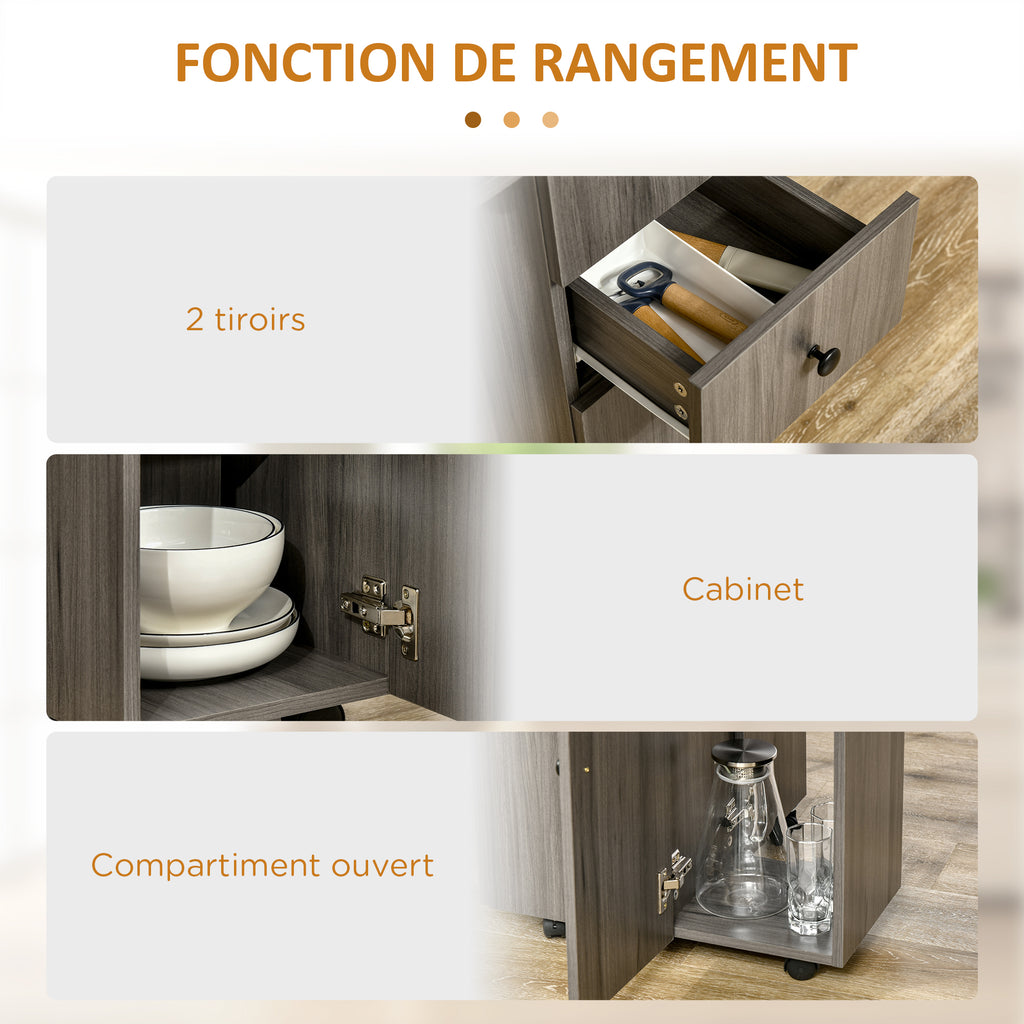 Table de cuisine pliable table à manger pliante 2 plateaux rabattables avec 2 tiroirs 1 placard gris-5