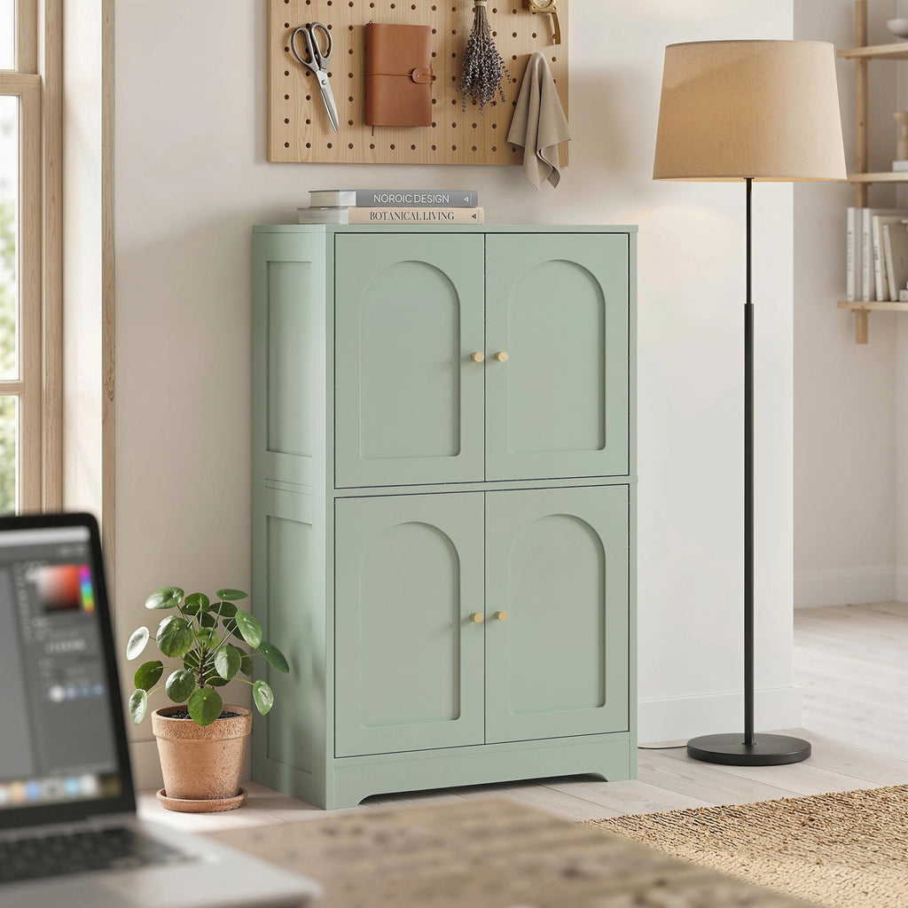Buffet cuisine, meuble cuisine rangement avec 4 portes cintrées et 2 étagères réglables, 60 x 30 x 110 cm, vert-8