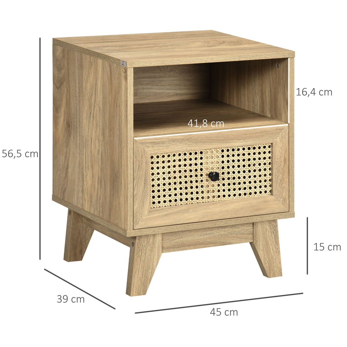 Table de chevet  table de nuit avec tiroir porte cannage et niche vintage 45 x 39 x 56,5 cm-2