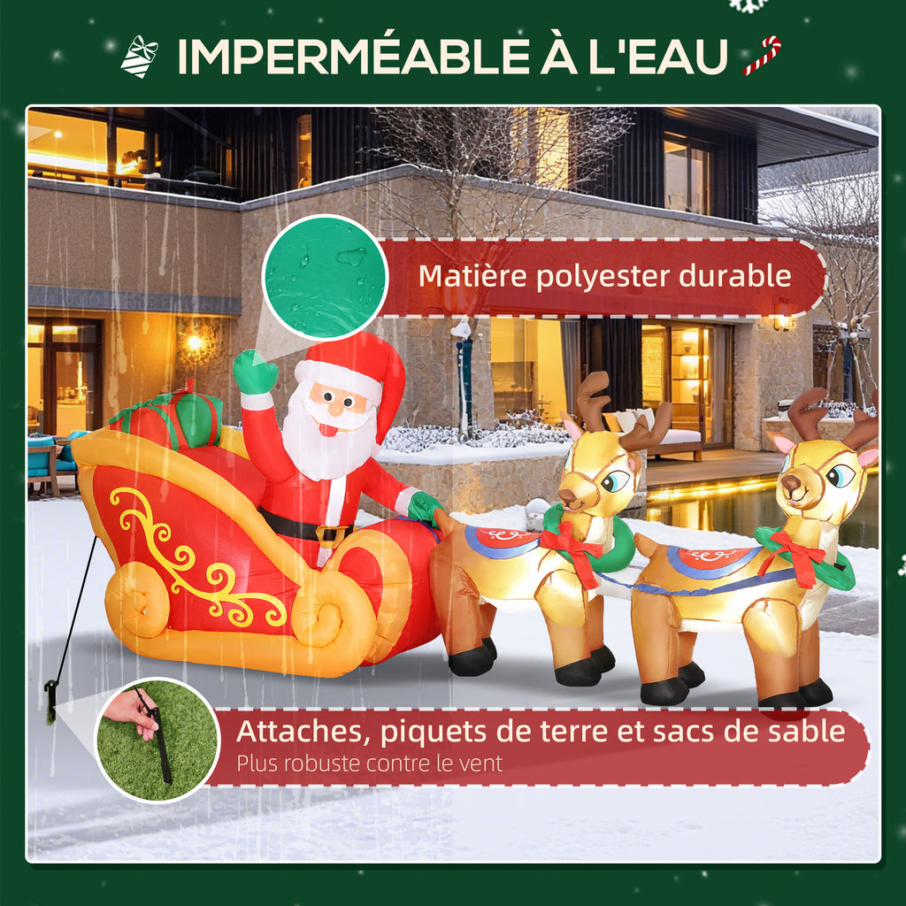 Babbo Natale gonfiabile con slitta e renne, 240 cm, 6 luci LED