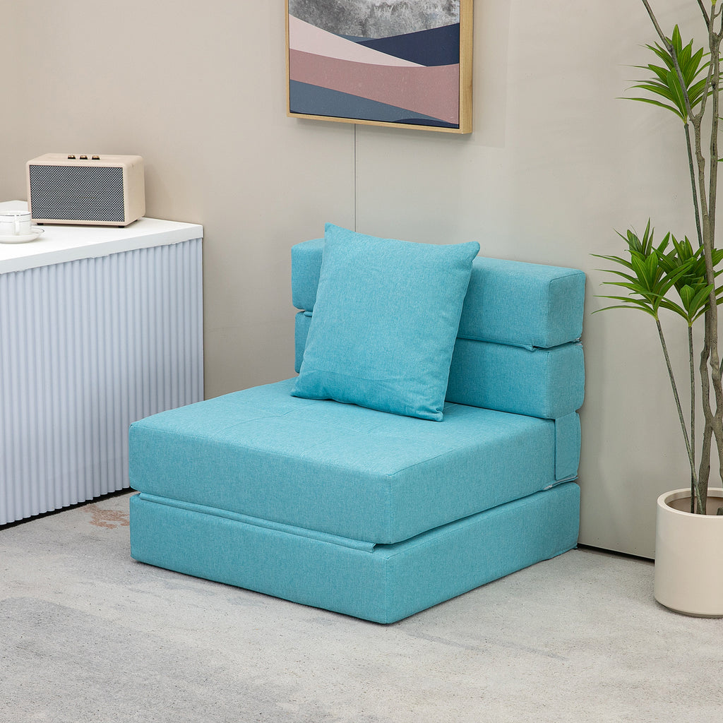Chauffeuse canapé-lit convertible fauteuil 1 place avec 1 coussin déhoussable, tissu bleu-1