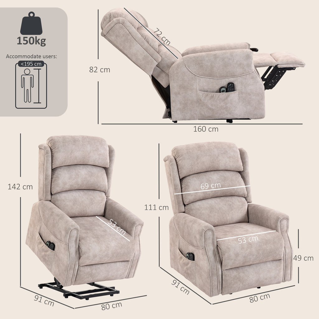 Fauteuil releveur électrique massage par vibrations et chaleur, fauteuil relax électrique en velours, 80x160x82cm, beige-2