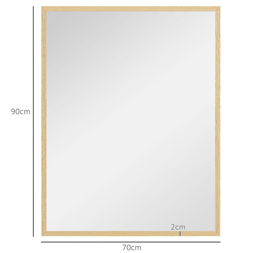 Miroir mural rectangulaire 90 x 70 cm, cadre en bois, idéal pour la salle de bain, salon ou chambre, naturel-2