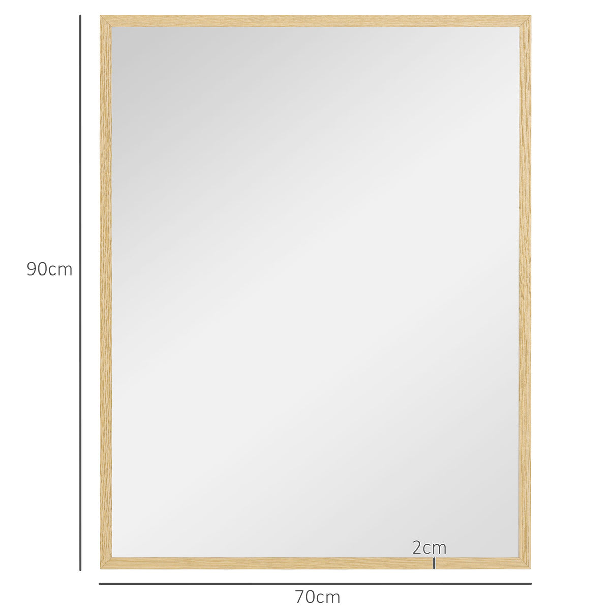 Miroir mural rectangulaire 90 x 70 cm, cadre en bois, idéal pour la salle de bain, salon ou chambre, naturel-2