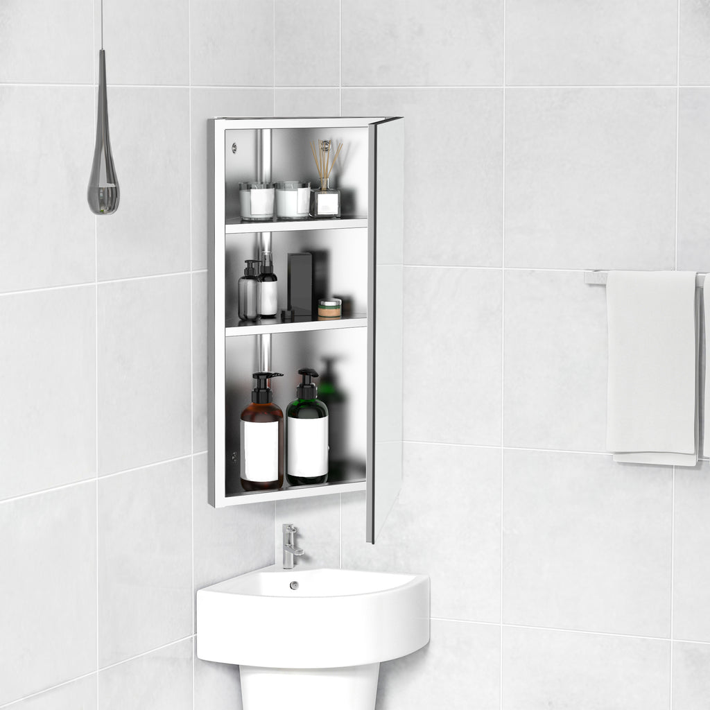 Armoire Miroir Salle de Bain Armoire de Toilette Murale Meuble d'angle 2 étagères dim. 30L x 18,4l x 60H cm Acier INOX.-9