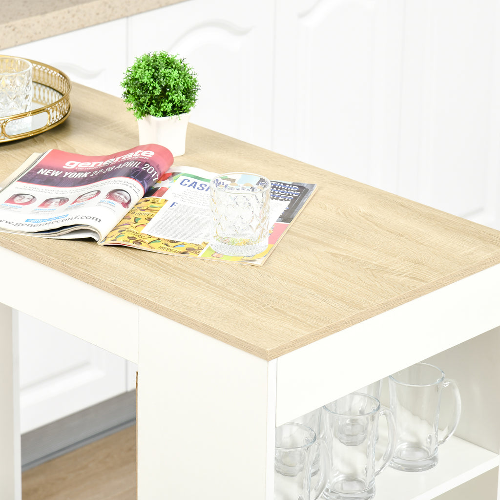 Table de bar pour 2 personnes, table haute mange debout avec 4 étagères ouvertes, 115x50x102,7cm, blanc et bois naturel-7