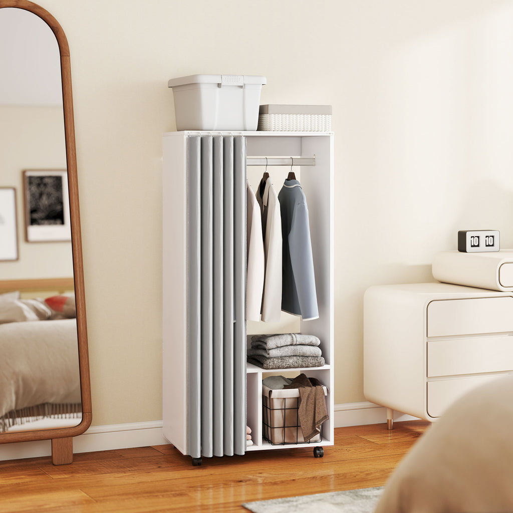 Armoire penderie armoire de rangement mobile avec rideau, tringle de suspension, 60 x 40 x 128 cm, blanc-9