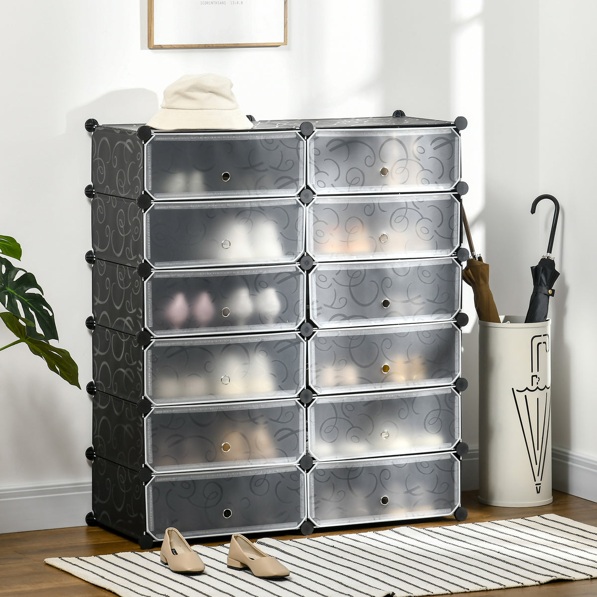 Armoire meuble à chaussures modulable 94L x 37l x 108H cm 12 cubes rectangulaires capacité 24 paires de chaussures-9