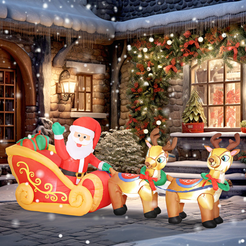 Babbo Natale gonfiabile con slitta e renne, 240 cm, 6 luci LED