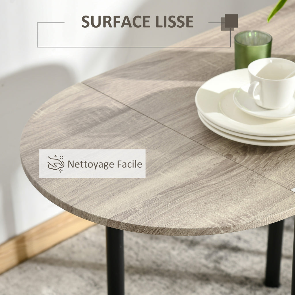 Ensemble table ovale extensible et 2 chaises - table à rabats - métal et MDF - noir et naturel-6